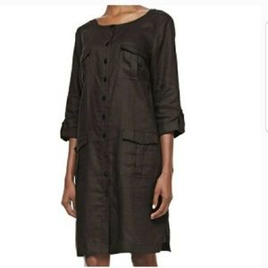 Go Silk Grey Linen Button Dress